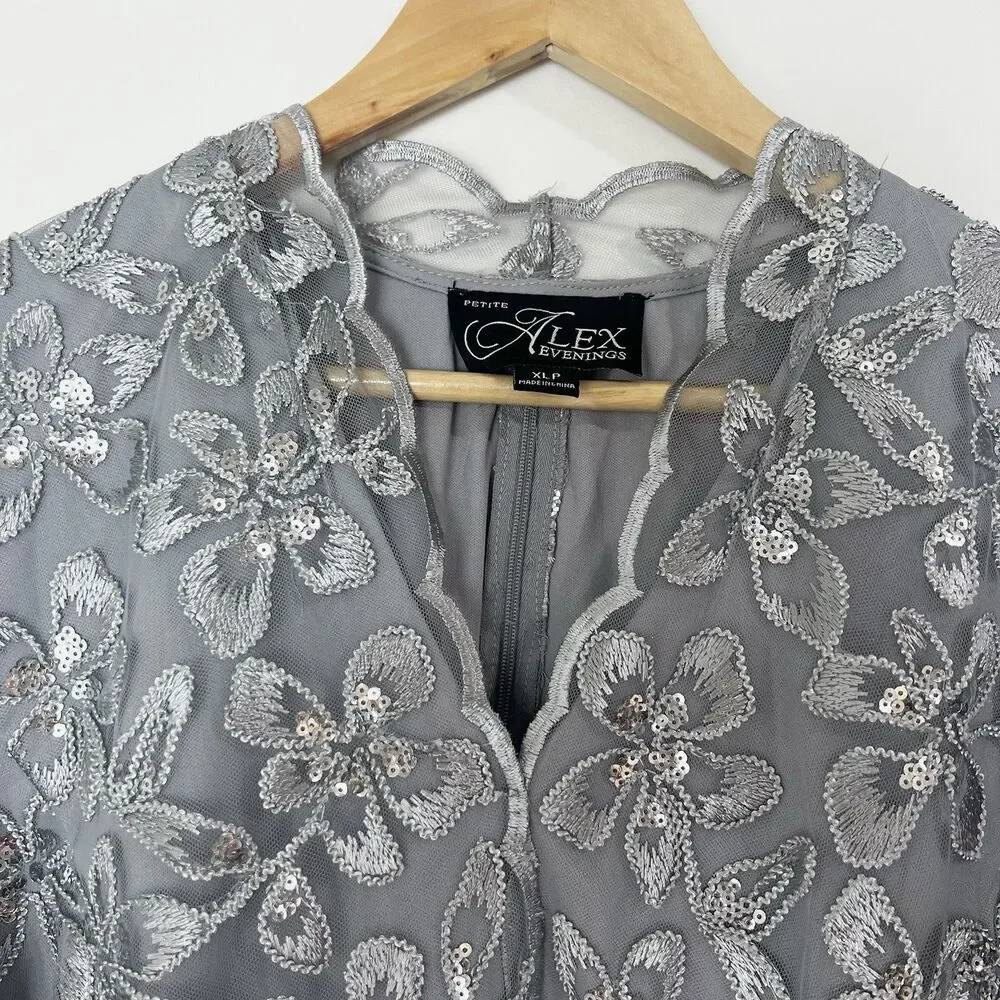 NWT Alex Evenings Set Formal Silver Floral Lace Top Black Velvet Pants Size XLP